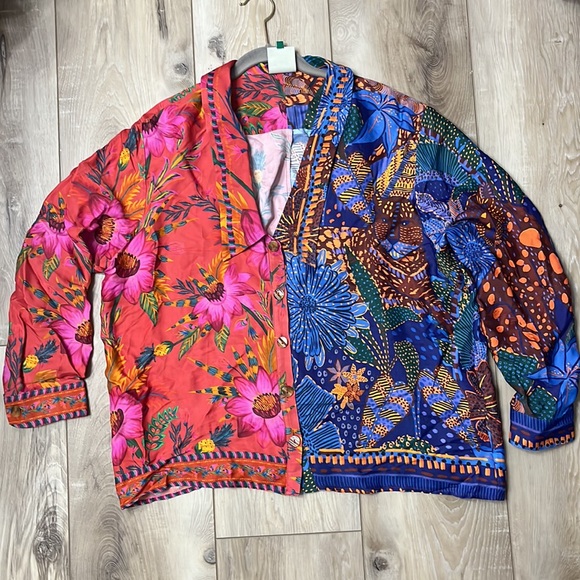 FARM RIO Mixed Print Button Down Shirt Floral Cheetah Viscose Size XL - Picture 3 of 8